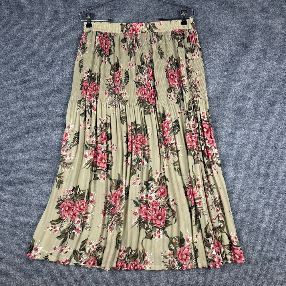 Sag Harbor Petite Vintage Floral Pleated Maxi Skirt Tan Pink - Picture 3 of 8